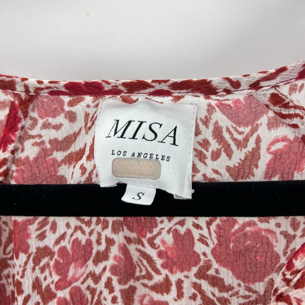 MISA Katarina Ruffle Floral Flutter Sleeve Asymmetric Maxi Dress Floral Size S - Picture 11 of 11